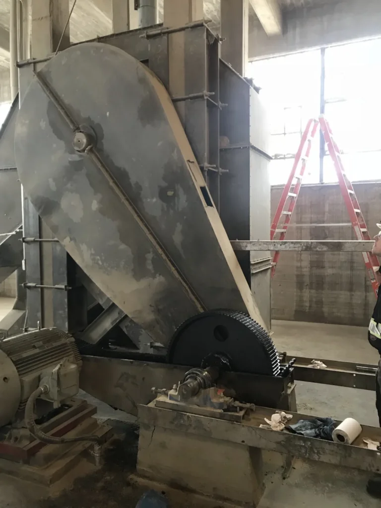 Large blower housing and gear drive inside the malt plant